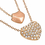 Double Puffed Heart Pendant Necklace Rose Gold Plated