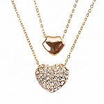 Double Puffed Heart Pendant Necklace Rose Gold Plated