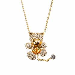 Crystal Teddy Bear Pendant Necklace 18K Rose Gold Plated