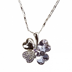 Four Leaf Clover Crystal Pendant Necklace - Amethyst