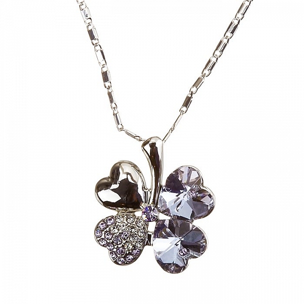Four Leaf Clover Crystal Pendant Necklace - Amethyst
