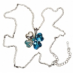 Four Leaf Clover Crystal Pendant Necklace - Teal
