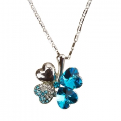 Four Leaf Clover Crystal Pendant Necklace - Teal