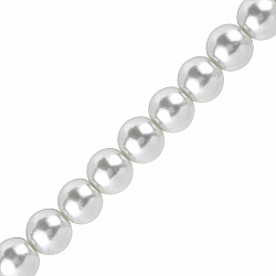 14mm Glass Pearl Beads Round (White) Sold On 16" Strand