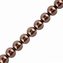 Pearl Glass Beads Round 12mm Dark Brown - On 16" Strand