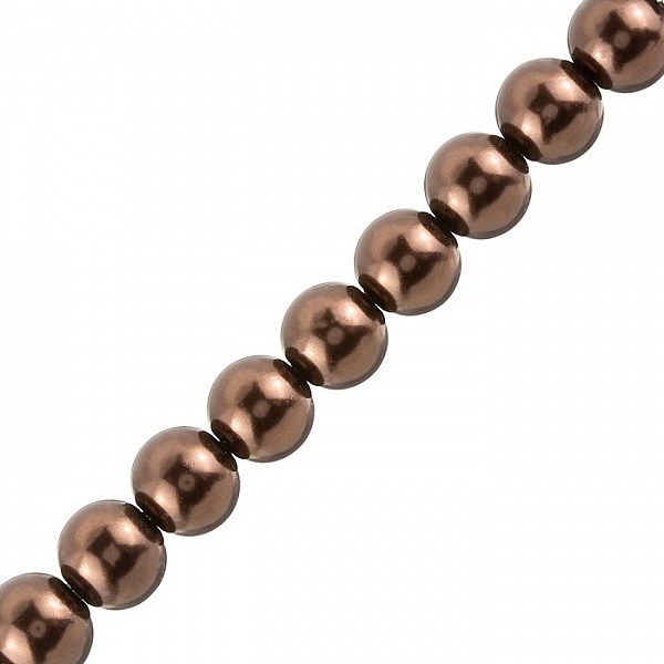 Pearl Glass Beads Round 12mm Dark Brown - On 16" Strand