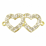 Linking Double Heart Pendant (Golden) Rhinestones 44mm