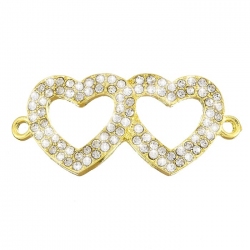 Linking Double Heart Pendant (Golden) Rhinestones 44mm