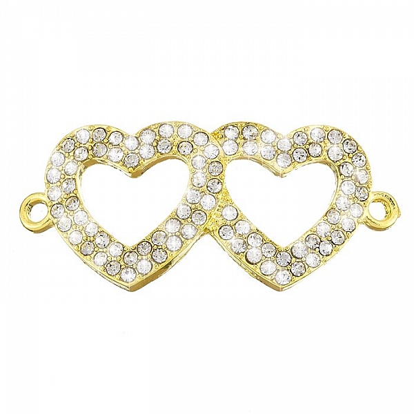 Linking Double Heart Pendant (Golden) Rhinestones 44mm