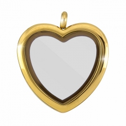 Stainless Steel Locket Magnetic Pendant Heart Gold 33mm