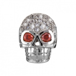 Brass Hollow Skull Bead Micro Pave Cubic Zirconia Silver