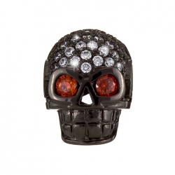 Brass Hollow Skull Bead Micro Pave Rhinestone Black 13mm