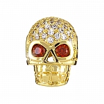 Hollow Brass Skull Bead Micro Pave Cubic Zirconia Golden