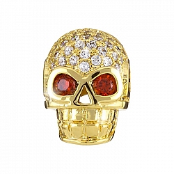 Hollow Brass Skull Bead Micro Pave Cubic Zirconia Golden