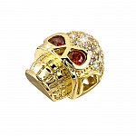 Hollow Brass Skull Bead Micro Pave Cubic Zirconia Golden