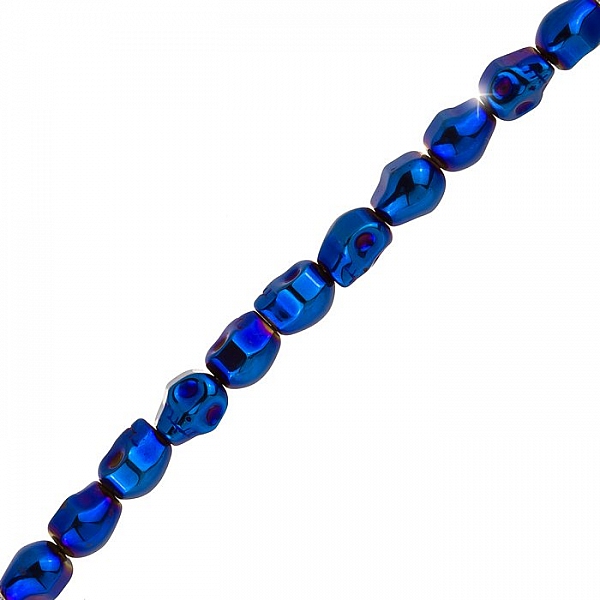 Hematite Skull Beads | 10x8mm Metallic Blue 8" Strand