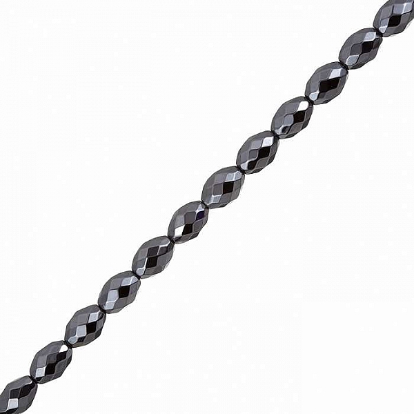 9mm Hematite Beads Faceted Oval Semi-Precious 8" Strand