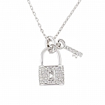 18K White Gold Plated Lock & Key Pendant Silver Necklace