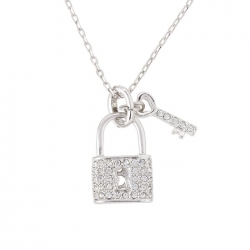18K White Gold Plated Lock & Key Pendant Silver Necklace