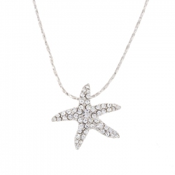 18K White Gold Plated Starfish Pendant Crystal Necklace