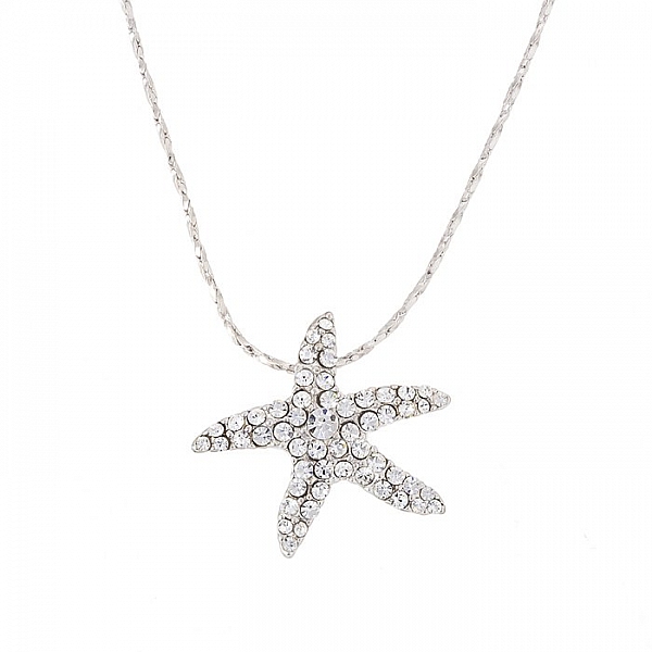 18K White Gold Plated Starfish Pendant Crystal Necklace