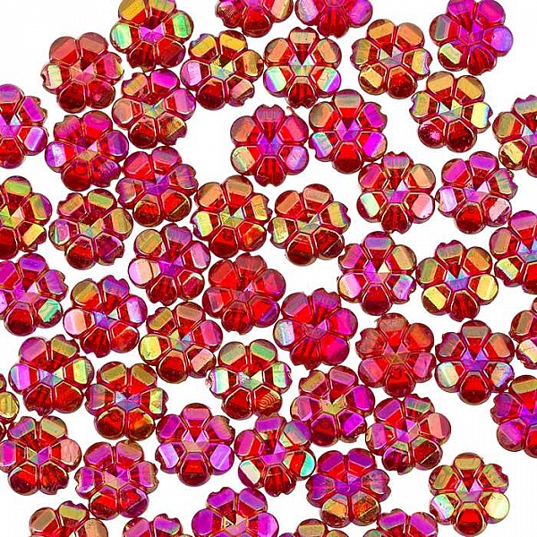 10mm Transparent Acrylic Flower Pony Beads Red AB PK50