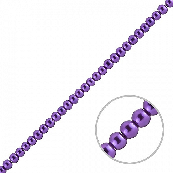 Glass Pearl Beads Round 4mm Dark Violet - On 16" Strand