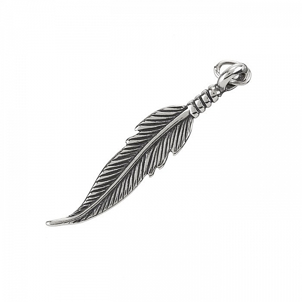 Sterling Silver Feather Charm Pendant & Bail (35mm) PK1