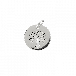 Sterling Silver Tree Of Life Disc Charm & Bail 15mm PK1