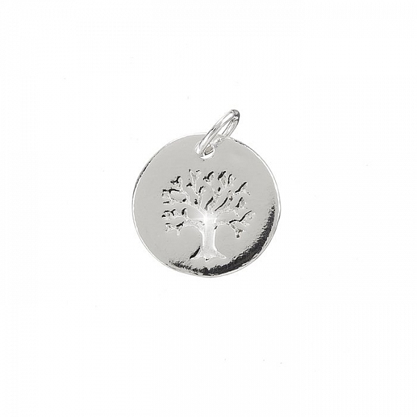 Sterling Silver Tree Of Life Disc Charm & Bail 15mm PK1