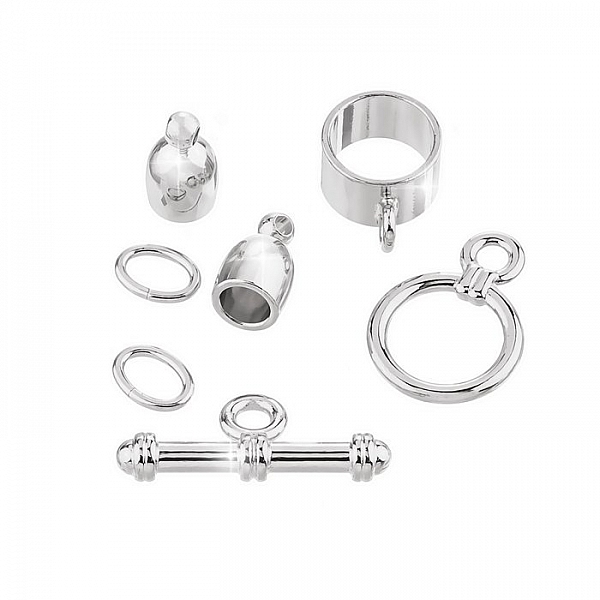4mm Bullet Shaped Kumihimo Findings Set Silver Plated