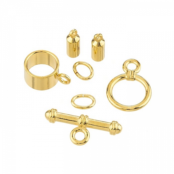 Barrel Shaped Kumihimo Findings Set (3mm) Gold Plated