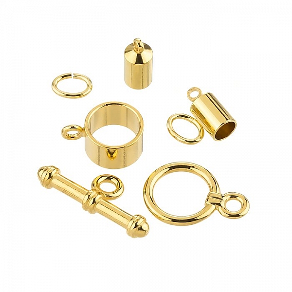 Barrel Shaped Kumihimo Findings Set (4mm) Gold Plated