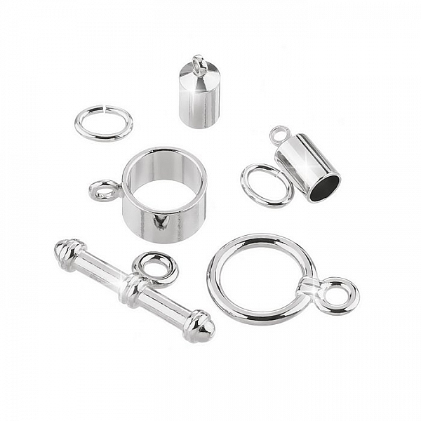 Barrel Shaped Kumihimo Findings Set (4mm) Silver Plated