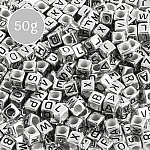 Mixed Acrylic Alphabet Letter Cube Beads Silver 6mm 50g