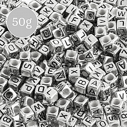 Mixed Acrylic Alphabet Letter Cube Beads Silver 6mm 50g