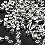 Mixed Acrylic Alphabet Letter Cube Beads Silver 6mm 50g