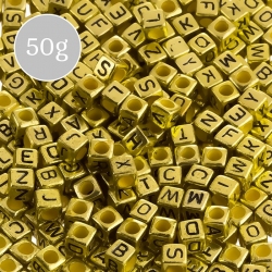 6mm Mix Alphabet Letter Beads Acrylic Cubes (Gold) 50g