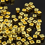 6mm Mix Alphabet Letter Beads Acrylic Cubes (Gold) 50g