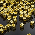 Mix Alphabet Letter Beads 6mm Acrylic Cubes (Gold) 100g