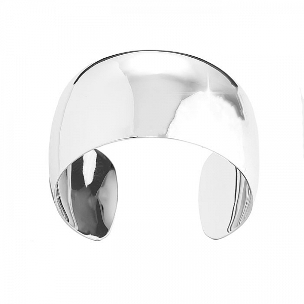 Rhodium Plated Plain Cuff Domed Bangle Silver 40mm PK1