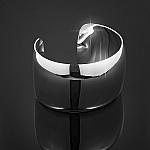 Rhodium Plated Plain Cuff Domed Bangle Silver 40mm PK1