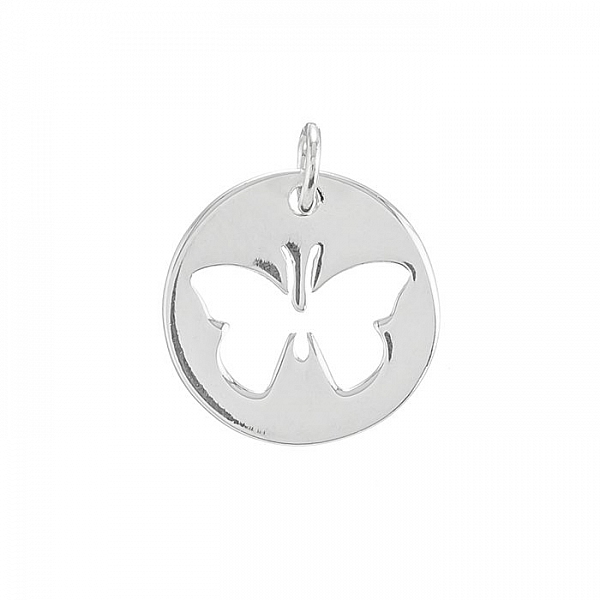Sterling Silver Disc Pendant Cut Out Butterfly 20mm PK1