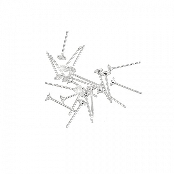 Silver Plated Ear Studs Flat Pad Ear Post Pins 3mm PK20
