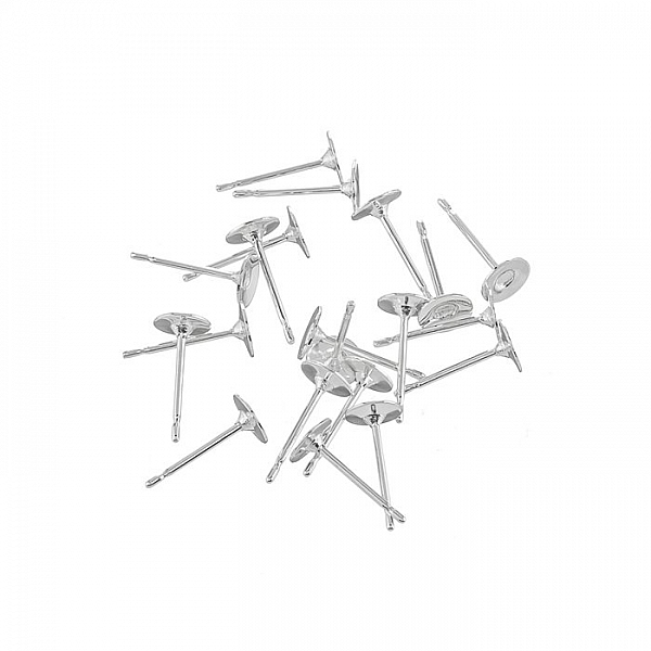Silver Plated 5mm Ear Studs Flat Head Ear Posts - PK20