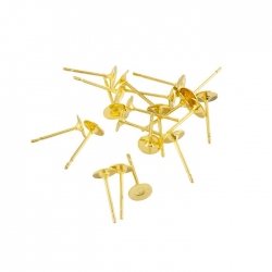 Gold Plated 5mm Ear Stud Pins Flat Pad Ear Posts - PK20