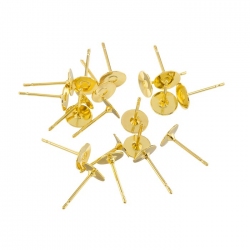6mm Gold Plated Ear Stem Posts Flat Pad Ear Studs PK20