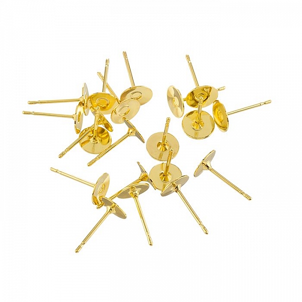 6mm Gold Plated Ear Stem Posts Flat Pad Ear Studs PK20