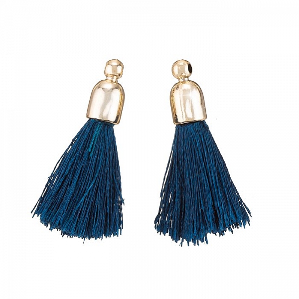 Cotton Tassel Charms & Gold Plated Cap Petrol Blue PK2