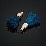 Cotton Tassel Charms & Gold Plated Cap Petrol Blue PK2
